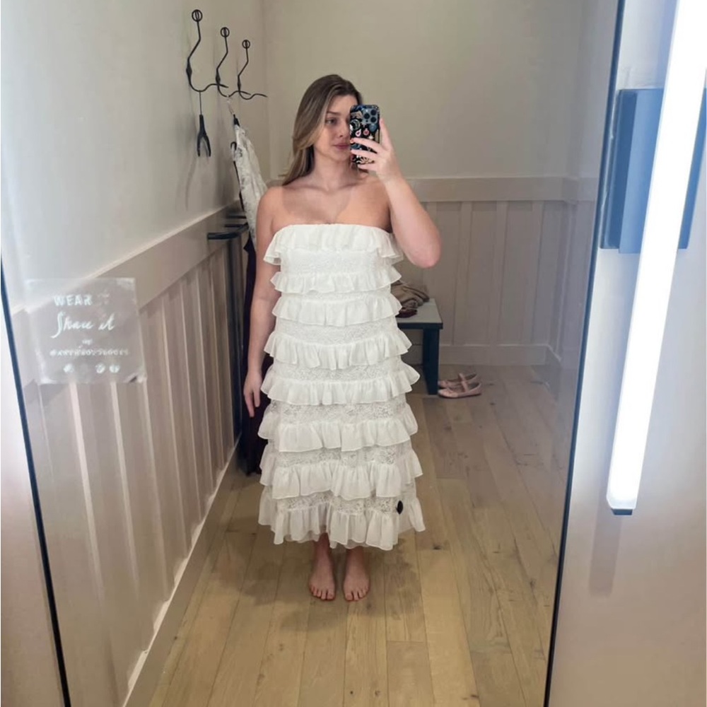 Elegant White Strapless Ruffle Dress